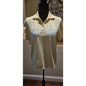 Vintage Preppy Koret Francesca Butter Yellow S Polo Short Sleeve Shirt W/ Emb.